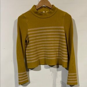 Mustard Stripe Mock-Neck Women’s Sweater
